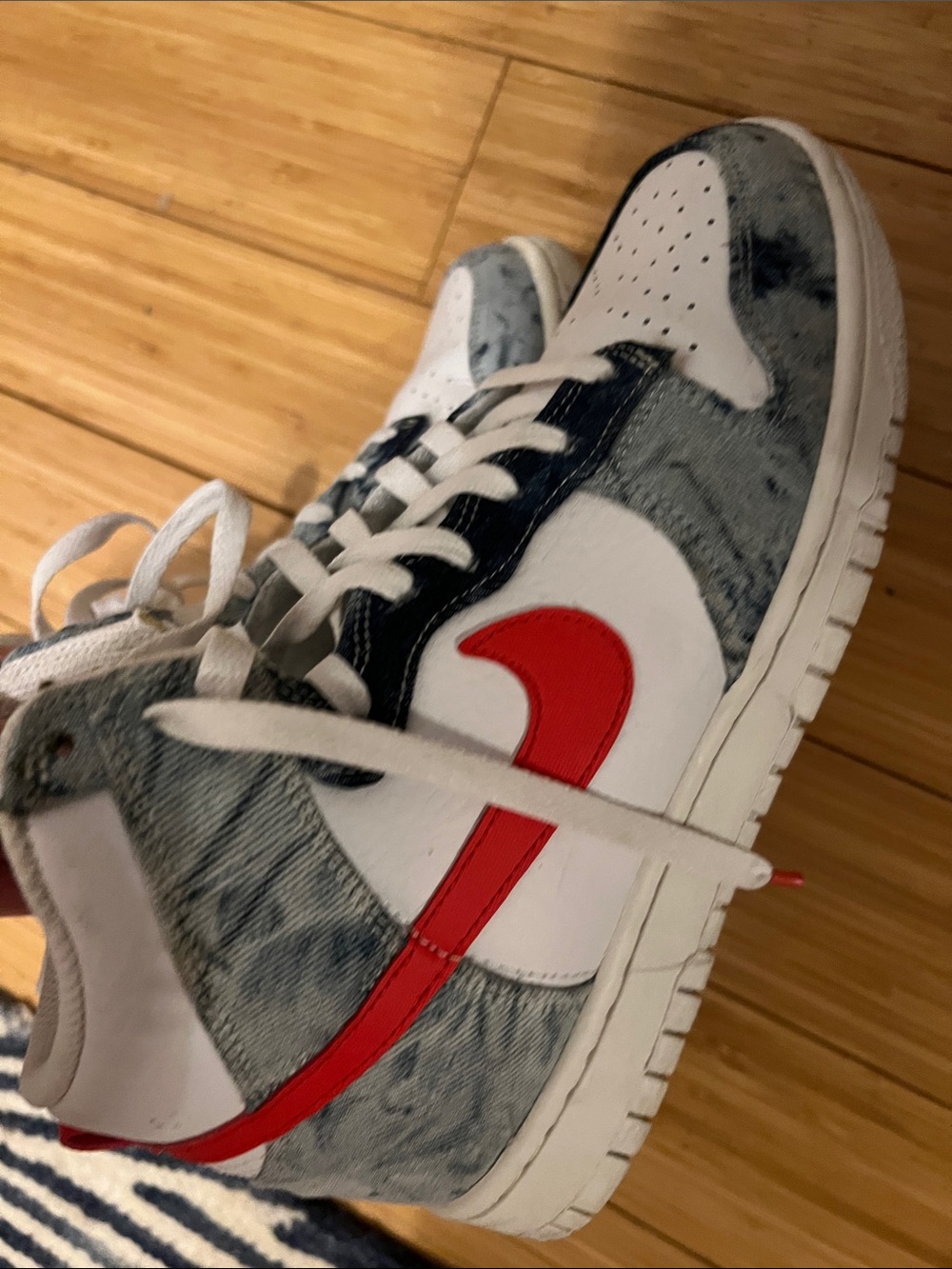Women’s  Nike White & Red High Top Sneakers with Denim Accent